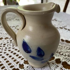 Small Pottery Blue Leafed Pitcher